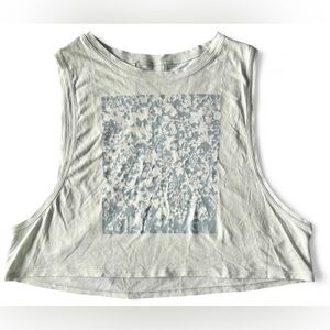 Lululemon Womens Light Sage Green Floral Graphic Cropped Muscle Tank Top Small